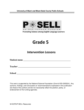 Science Intervention Lessons for Grade 5