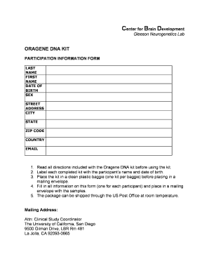 Oragene DNA Kit Participation Form