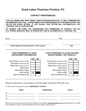 Great Lakes Physician Practice Contact Preferences Form