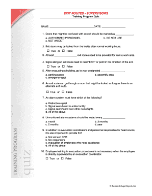 Exit Routes Supervisors Training Program Quiz