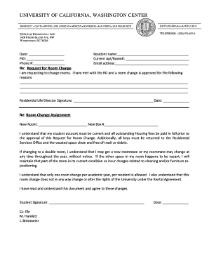 University of California Room Change Request Form