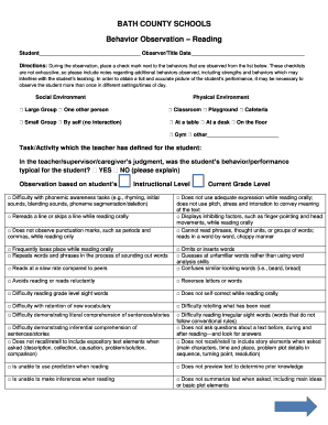 Behavior Observation Reading Form