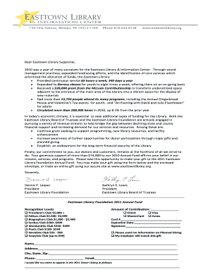 Easttown Library Annual Fund Donation Form