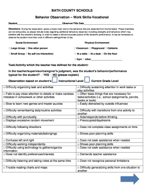 Behavior Observation Work Skills Form