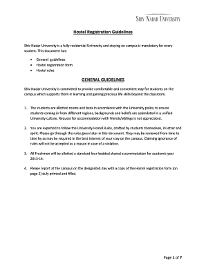 Shiv Nadar University Hostel Registration Form