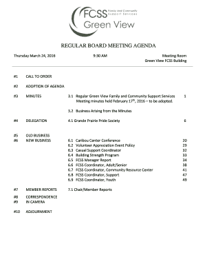 Agenda sample - REGULAR BOARD MEETING AGENDA - mdgreenviewabca