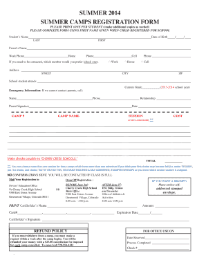 Summer 2014 Camps Registration Form