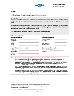 Declaration on Used Piping Systems' Components