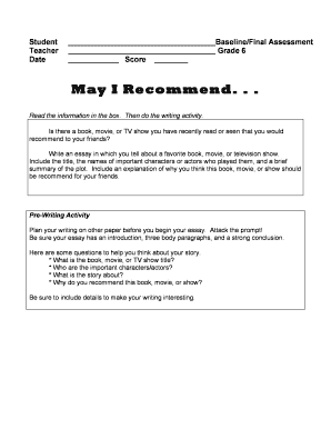 Grade 6 Writing Assessment Template