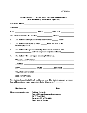 Internship Fieldwork Placement Confirmation