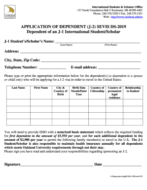 Application of Dependent J-2 SEVIS DS-2019