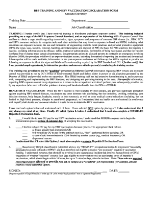 Bloodborne Pathogens Training and HBV Vaccination Declaration Form