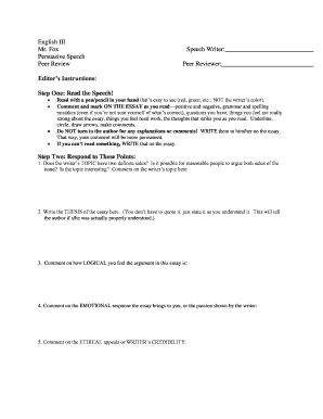 Persuasive Speech Peer Review Form
