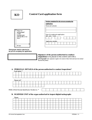 KO Control Card Application Form
