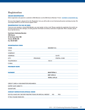 CMA Ontario Continuing Education Registration Form