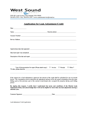 Application for Leak Adjustment Credit