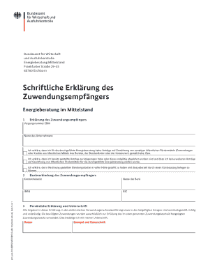Schriftliche Erklärung des Zuwendungsempfängers