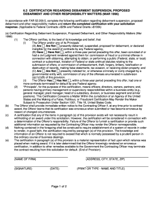 Debarment Suspension Certification Form