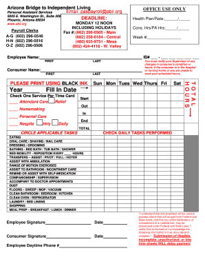 Arizona Personal Assistant Services Timesheet