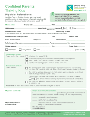 Physician Referral Form for Confident Parents: Thriving Kids