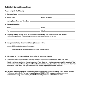 Internet Setup Form