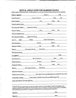 Rental Application for Married Couple