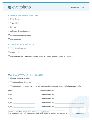 Pet Care Worksheet
