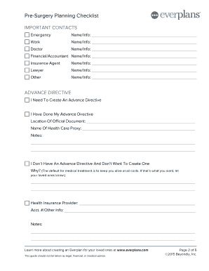 Pre-Surgery Planning Checklist