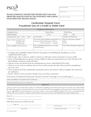 Credit Union Cardholder Dispute Form