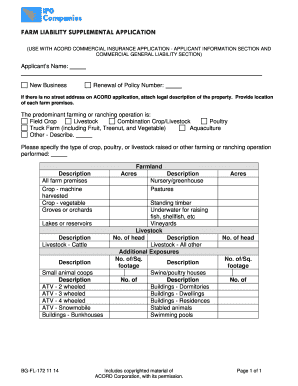 Farm Liability Supplemental Application