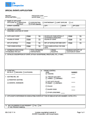 Special Events Application Form