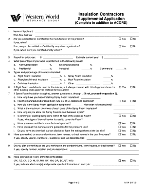 Insulation Contractor Supplemental Application