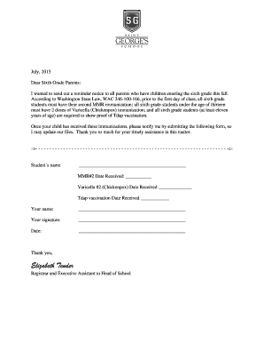 Washington State Sixth Grade Immunization Form