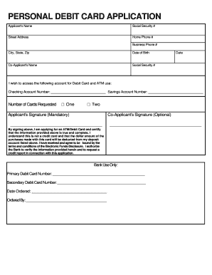Personal Debit Card Application