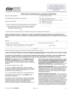 California DE 4 Withholding Allowance Certificate