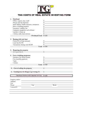 Real Estate Investment Costs Form