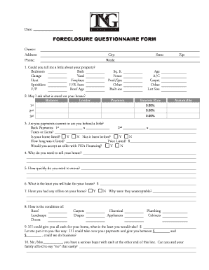 Foreclosure Questionnaire Form