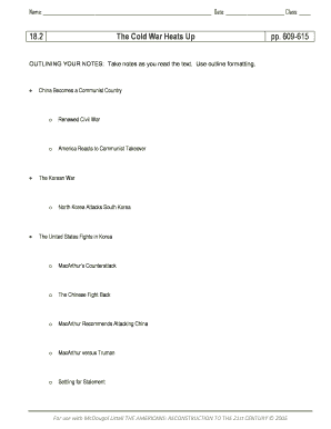 Cold War History Outline Worksheet
