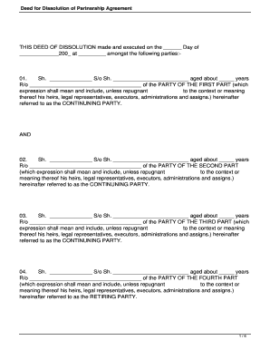 Deed for Dissolution of Partnership Agreement