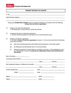 Tenant Notice to Vacate