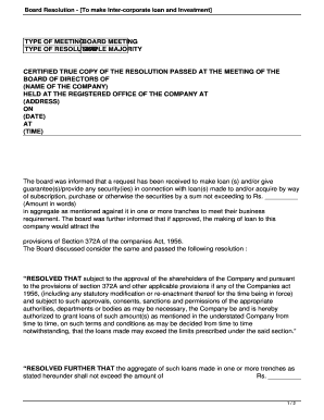Board Resolution for Inter-Corporate Loan and Investment