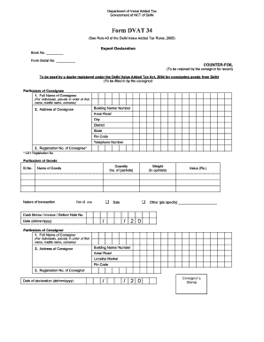 Delhi VAT Export Declaration Form DVAT 34