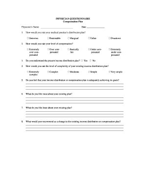 Physician Compensation Plan Questionnaire