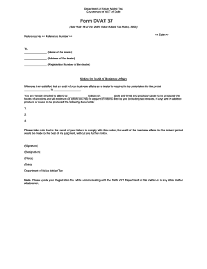 Delhi VAT Audit Notice Form DVAT 37