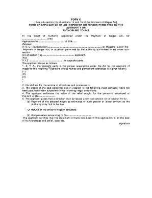 Payment of Wages Act Application Form
