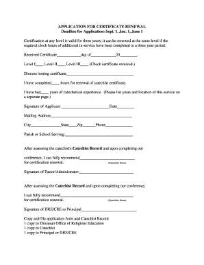 Catechist Certificate Renewal Application
