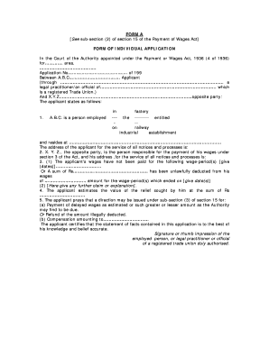 Individual Application Form for Wage Payment