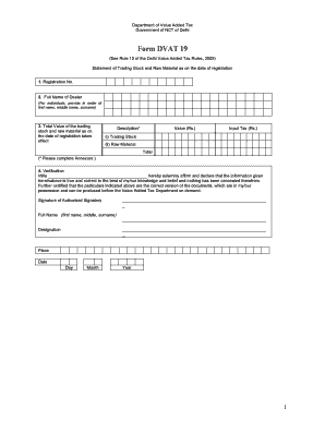 Delhi Value Added Tax Form DVAT 19