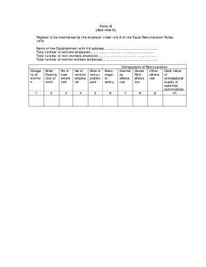 Equal Remuneration Register Form D