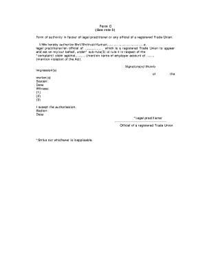 Form C Authorization for Legal Practitioner or Trade Union Official